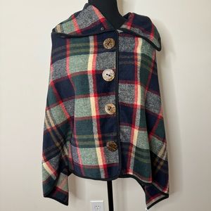NWT Tickled Pink Green Red Camel Plaid Poncho